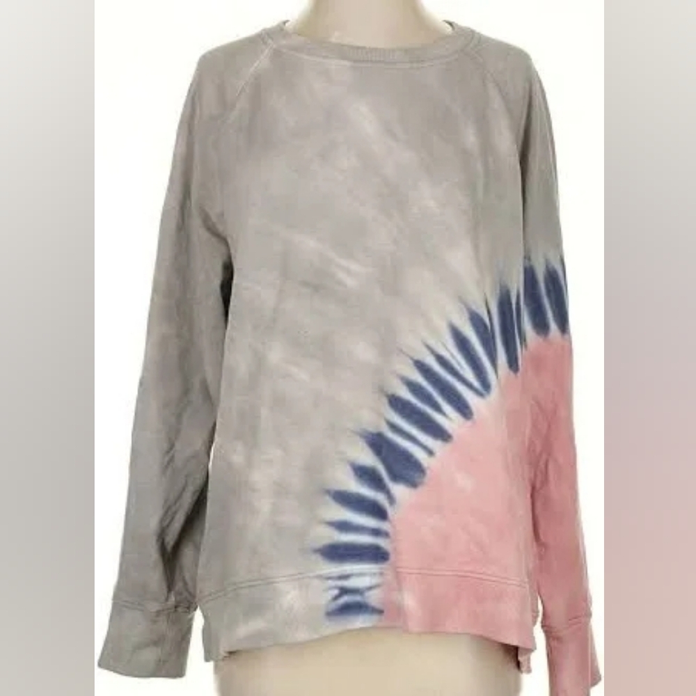 Elegant Tie-Dye Cowl Neck Sweater - Gray, Pink, and Blue